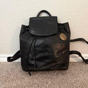 Will Leather Goods Black Leather Backpack Soft Leather Drawstring Rucksack